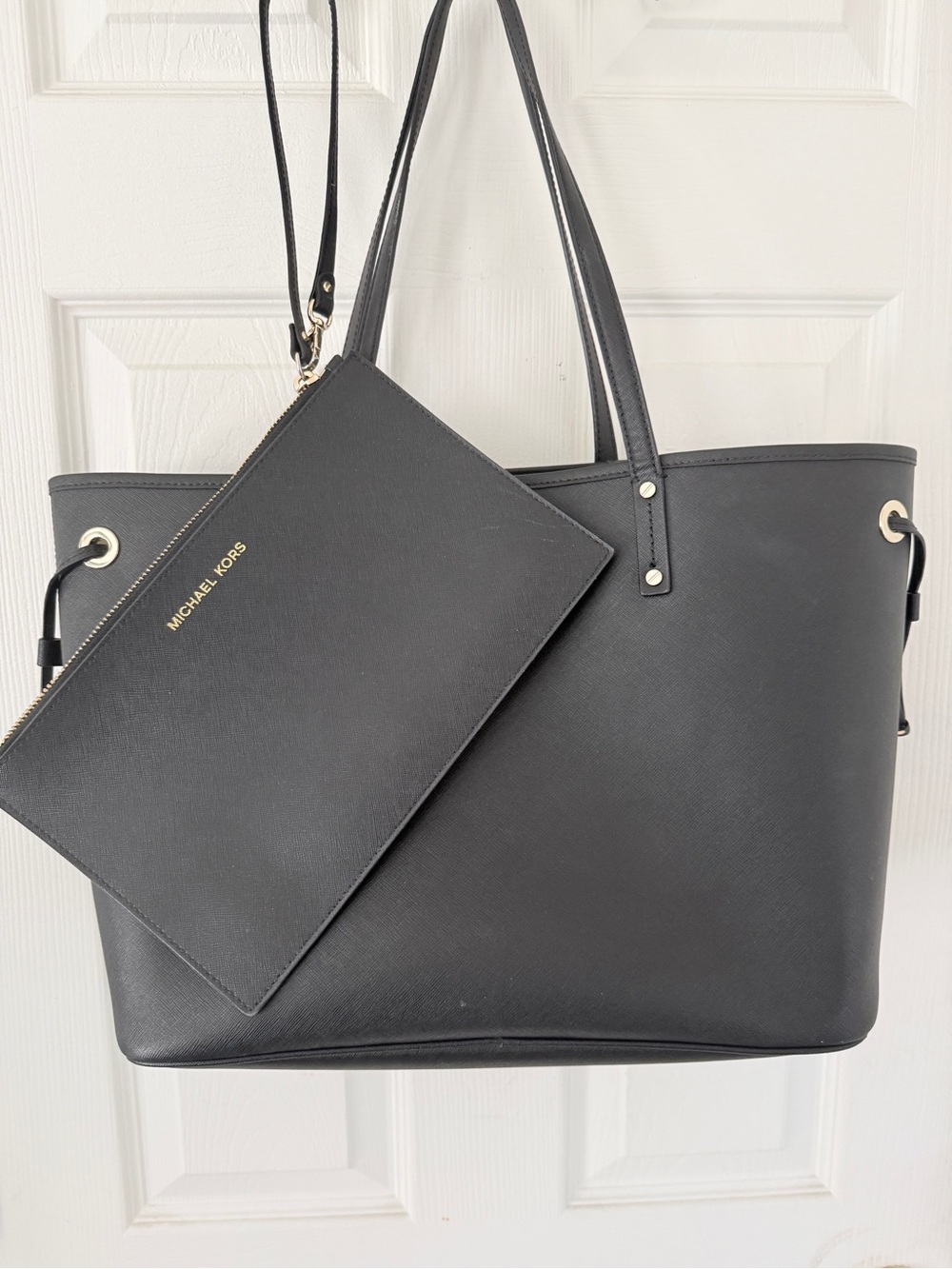 Michael Kors Black Saffiano Leather Tote with Gold Accents